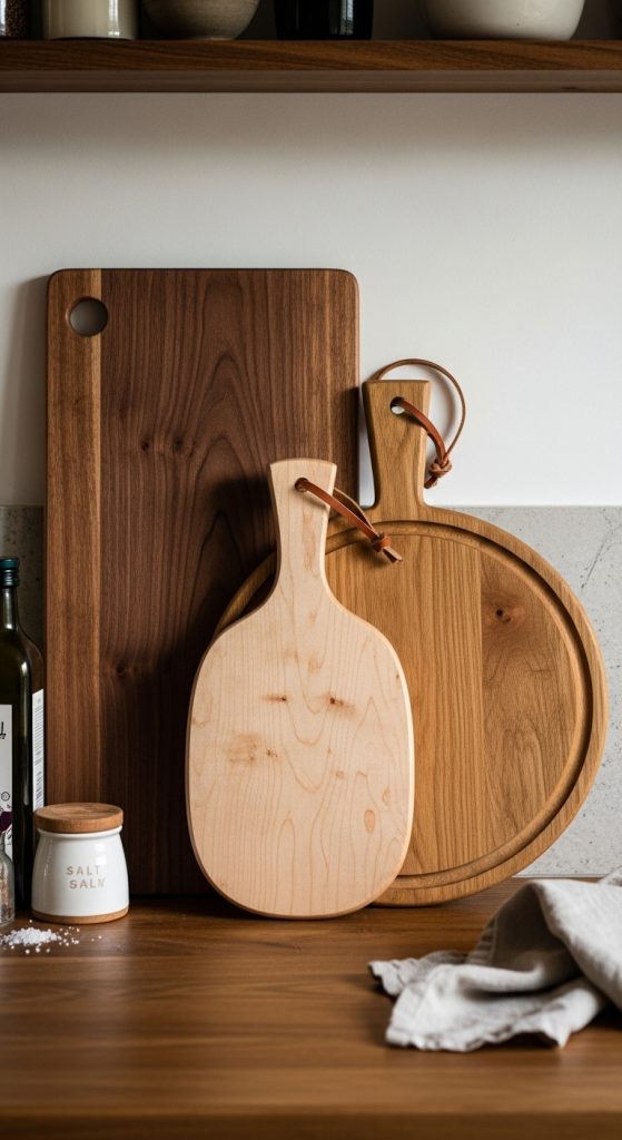 1. Layered Cutting Boards for a Warm, Natural Look