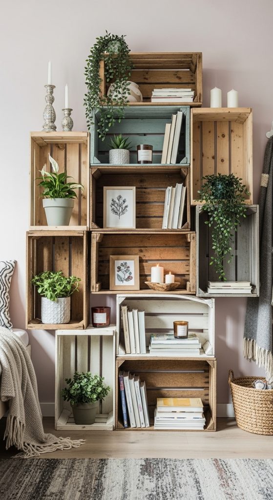 12. DIY Crate Bookshelves