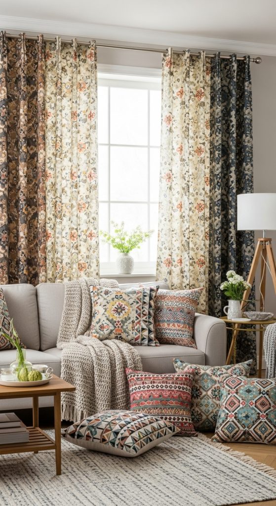13. Printed Curtains That Match Your Accent Pillows
