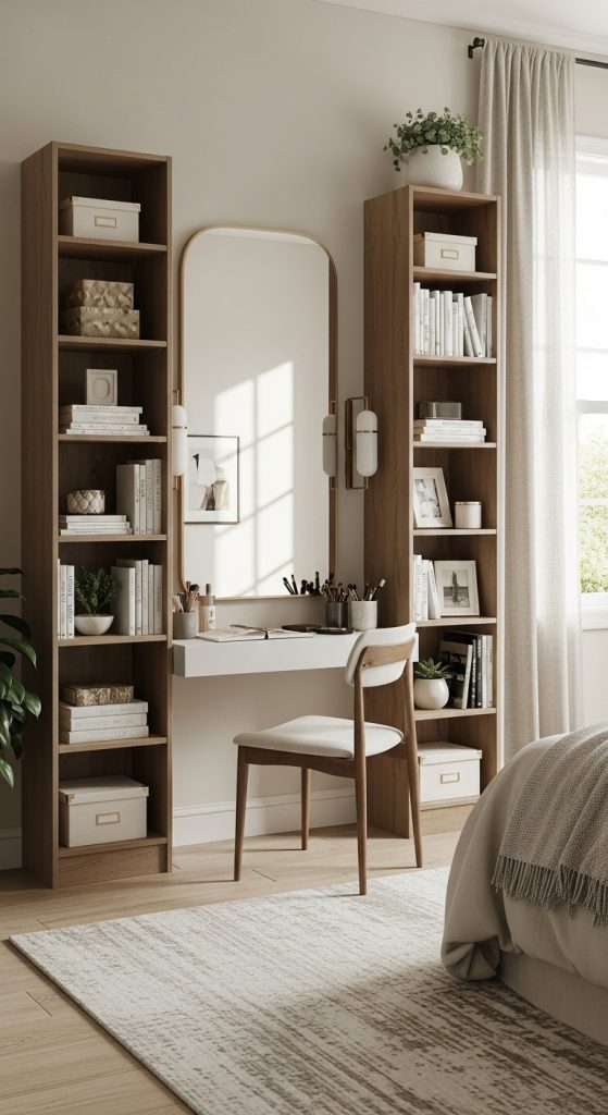 14. Bookshelf That Frames a Mirror