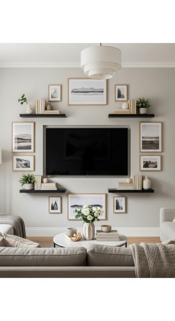 14. Frame Your TV with Art or Shelves
