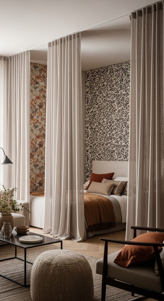 15. Use Fabric Panels or Curtains as Decor