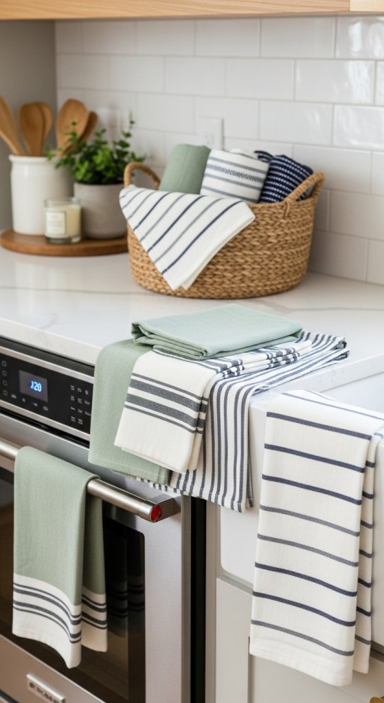 16. Color-Coordinated Dish Towels on Display