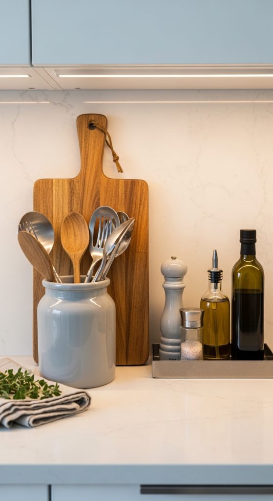 22. Mix of Textures: Wood, Metal, and Ceramic