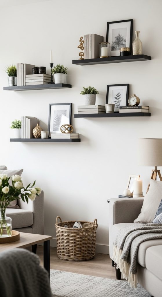 3. Add Floating Shelves for Decor and Function