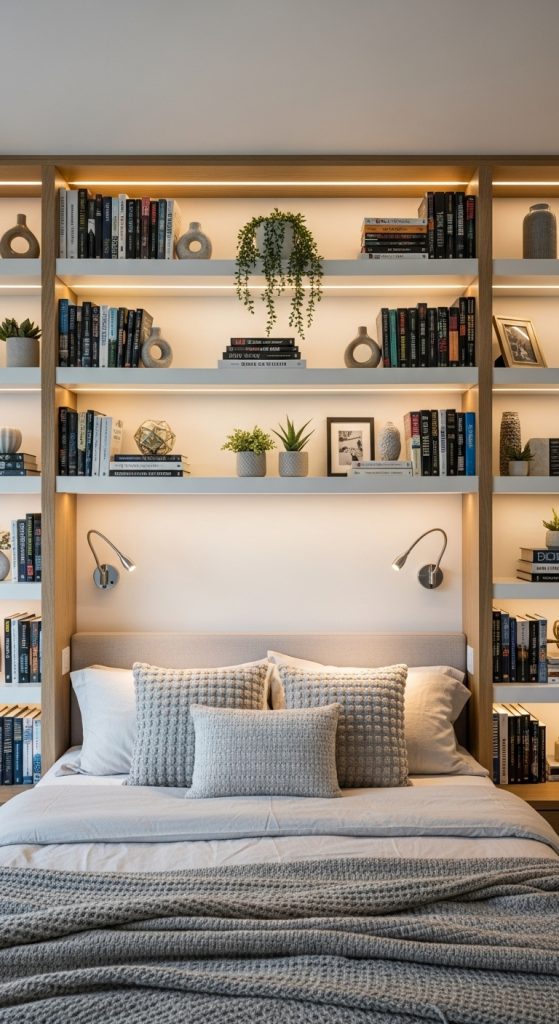 3. Built-in Bookshelves Around the Bed