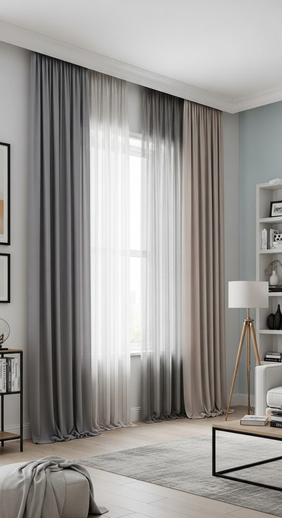 3. Floor-Length Curtains to Create Height