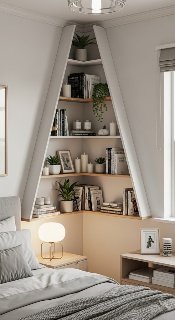 5. Corner Wall-Mounted Bookshelves