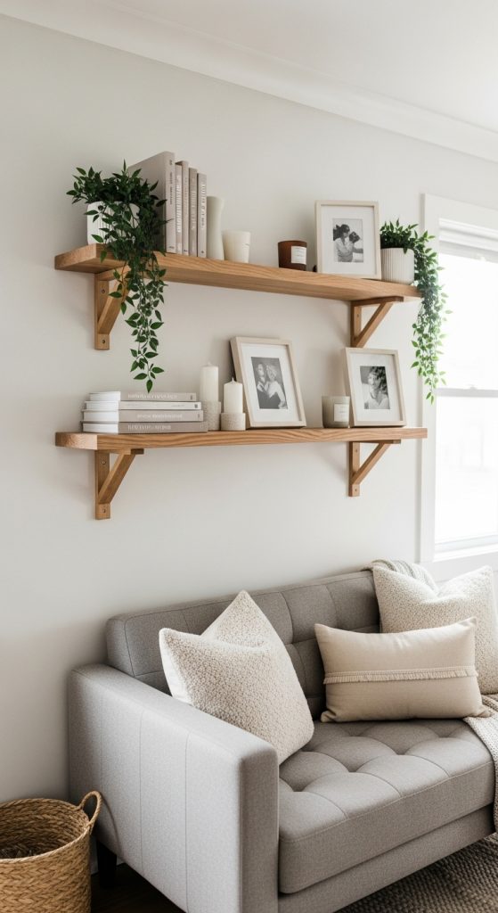 5. Use Floating Shelves as Art and Storage