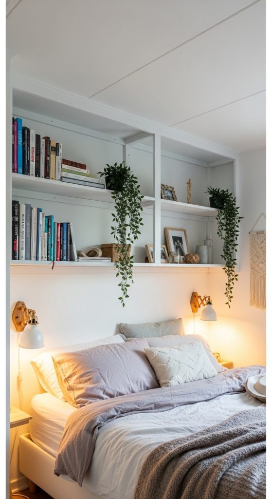 7. Hang Shelves Above the Bed