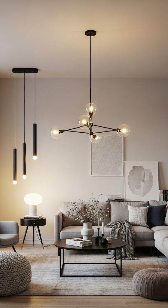 7. Install Pendant Lights or a Modern Chandelier