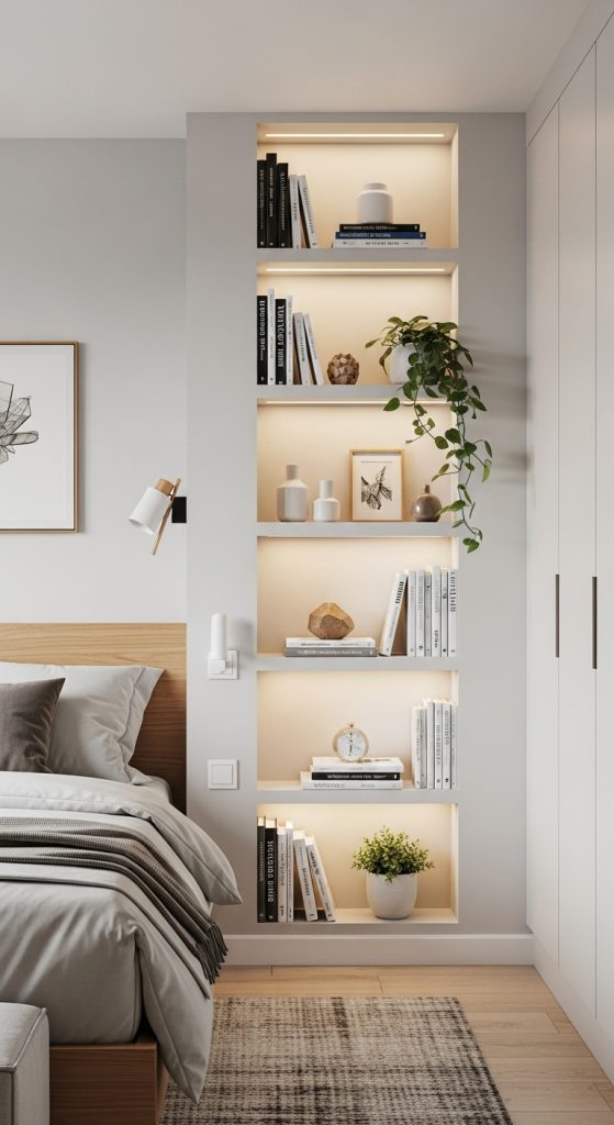 7. Recessed Bookshelves in the Wall