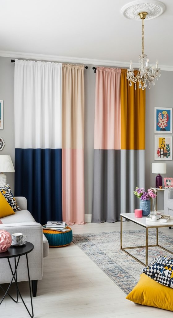 8. Color-Block Curtains for a Trendy Edge