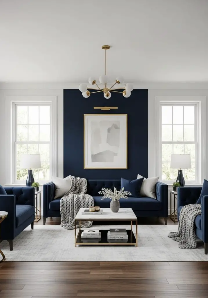 1. Classic White + Navy Blue