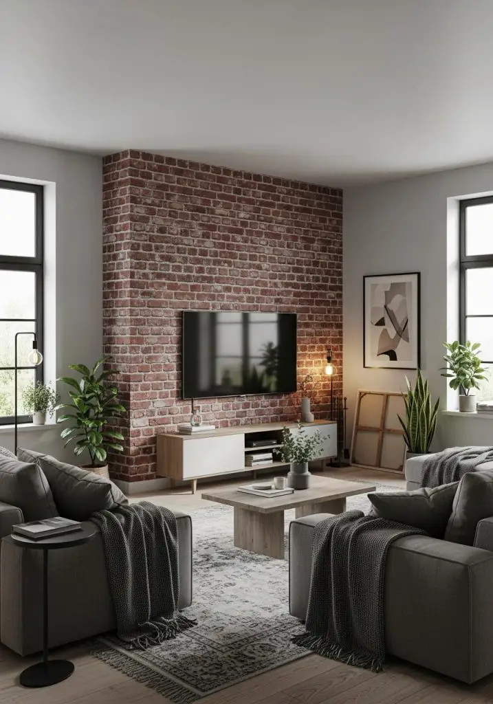 10. Brick or Faux Stone Accent Wall