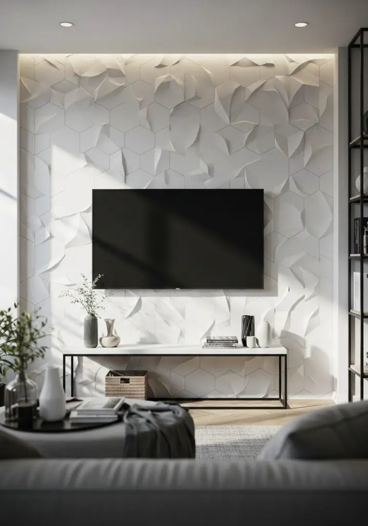14. Tile Accent Wall Behind TV