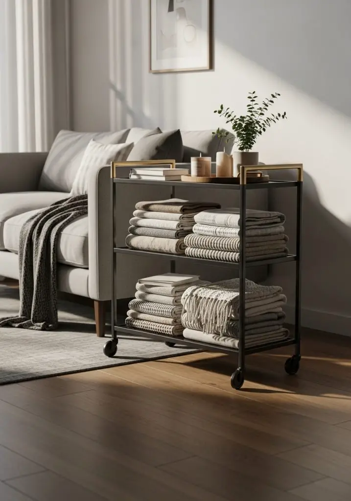 14. Trolley Cart with Blankets on Display