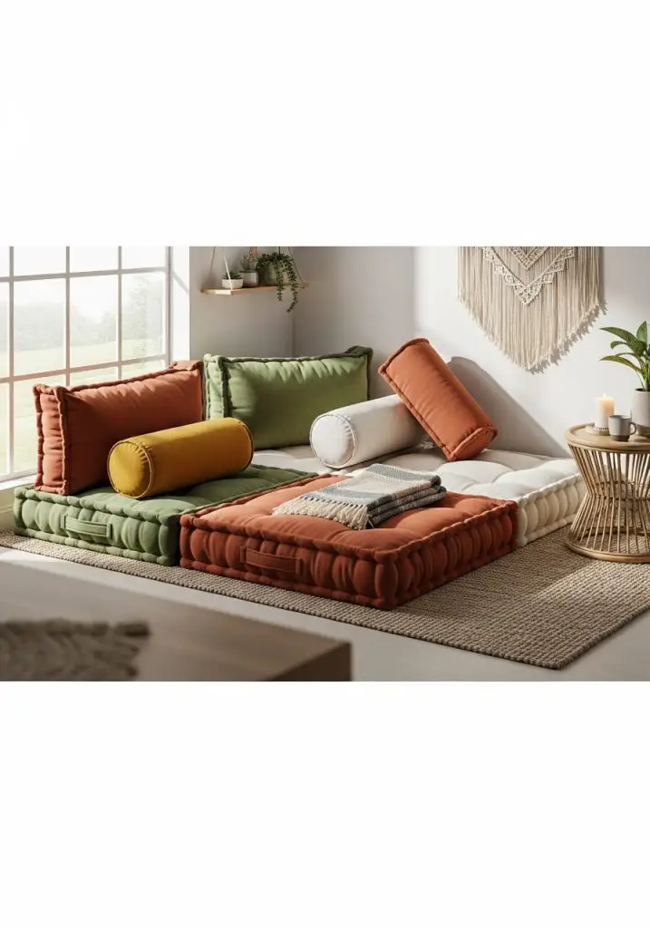 16. Stack Floor Cushions for Extra Seating