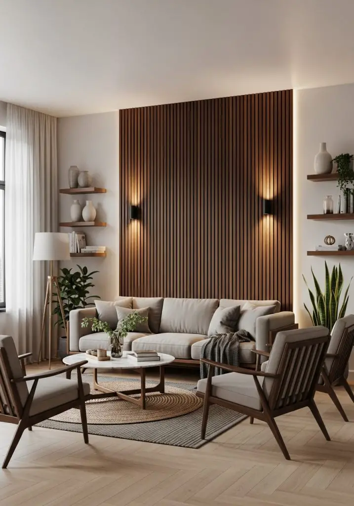 5. Wooden Shiplap or Slat Accent Wall
