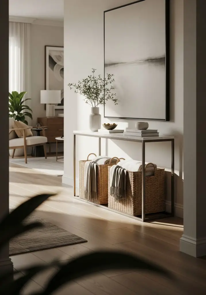 6. Console Table with Baskets