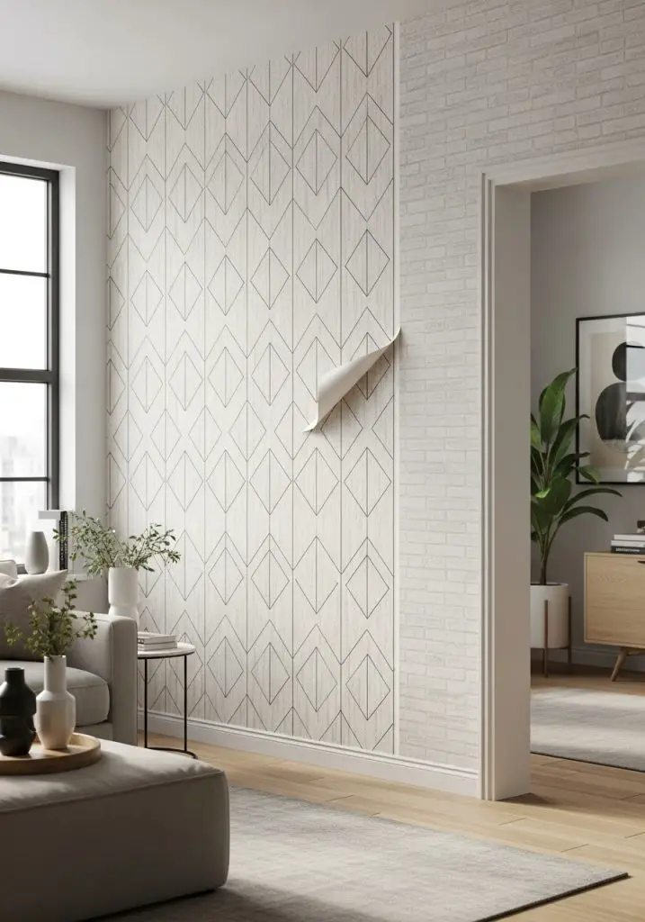 7. Accent Wall in Peel-and-Stick Wallpaper