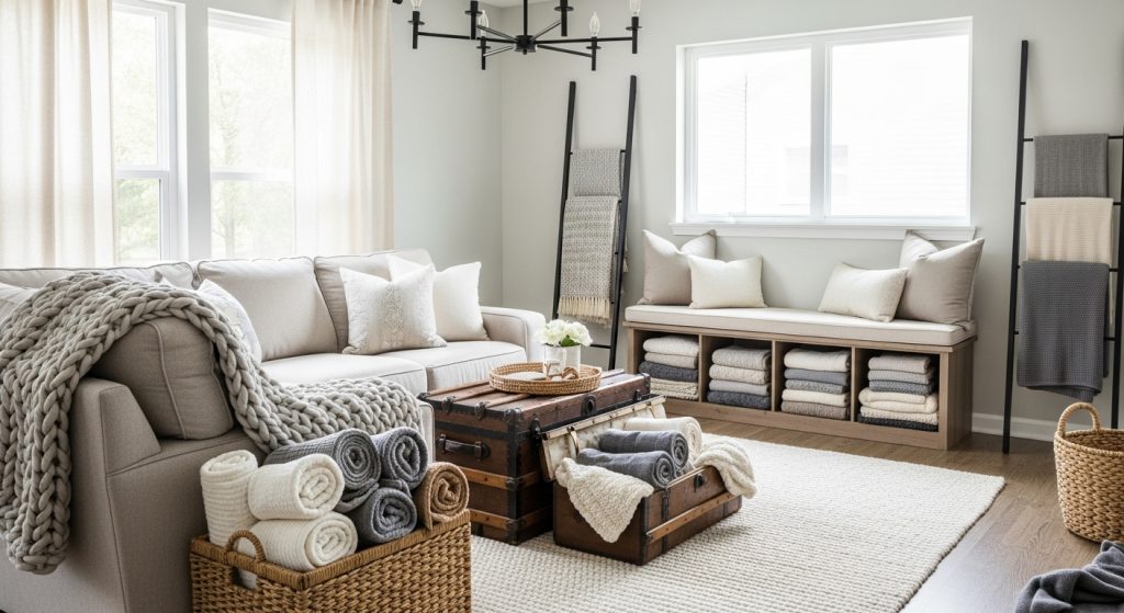 Living Room Blanket Storage Ideas