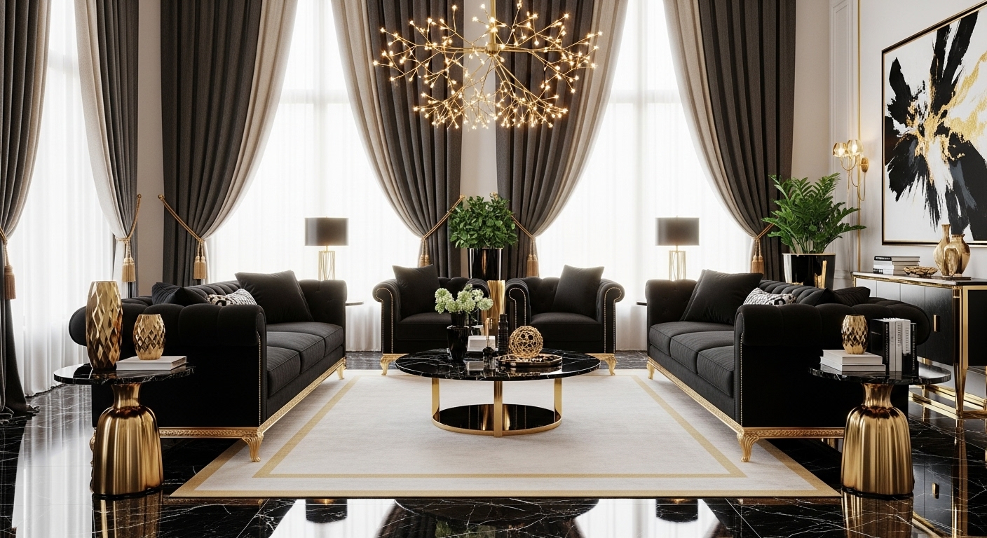 Luxury Living Room Black And Gold: 15 Stunning Concepts For Glamorous Vibes